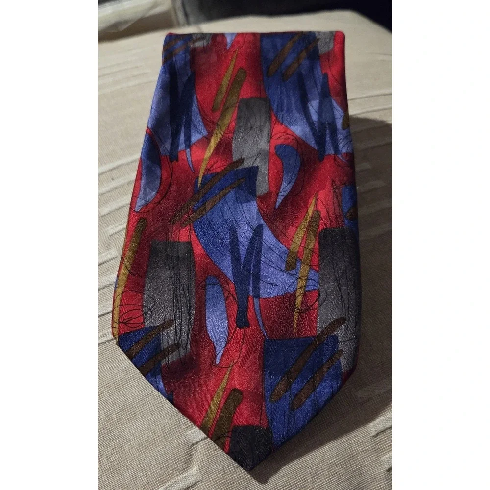 JERRY GARCIA Vtg 90s  Blue Red Abstract Silk NECKTIE TIE 